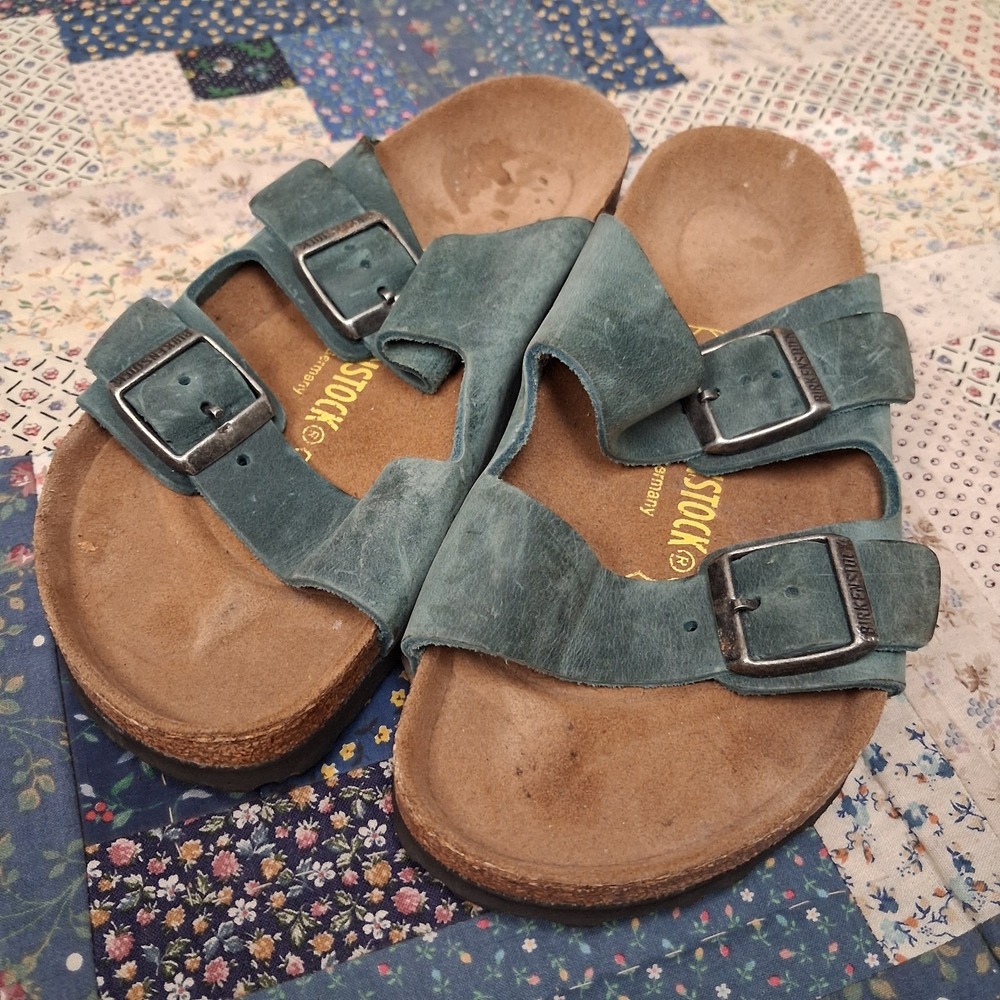 Birkenstock Arizona Soft Footbed Suede Slide Sandals Womens 36 Narrow Teal Blue - Picture 2 of 7